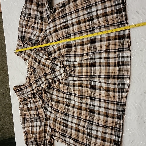EUC 3X Terra & Sky Plaid Ruffle-Front Short-Sleeve Blouse, 100% Cotton - Picture 11 of 11